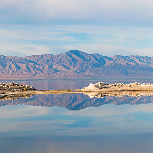 Salton Sea with mountain in the background